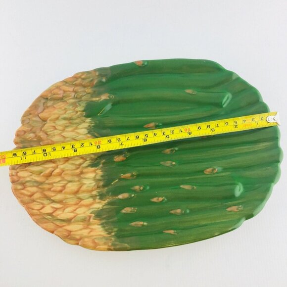 VTG Lillian Vernon ASPARAUS Green Brown 11.5" by 8.25" Ceramic Serving Dish - Picture 6 of 8